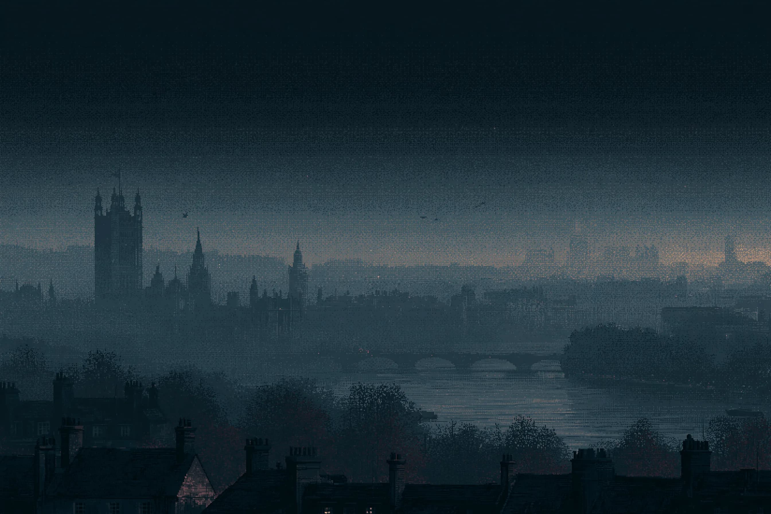 A misty view across the London skyline and the Thames
