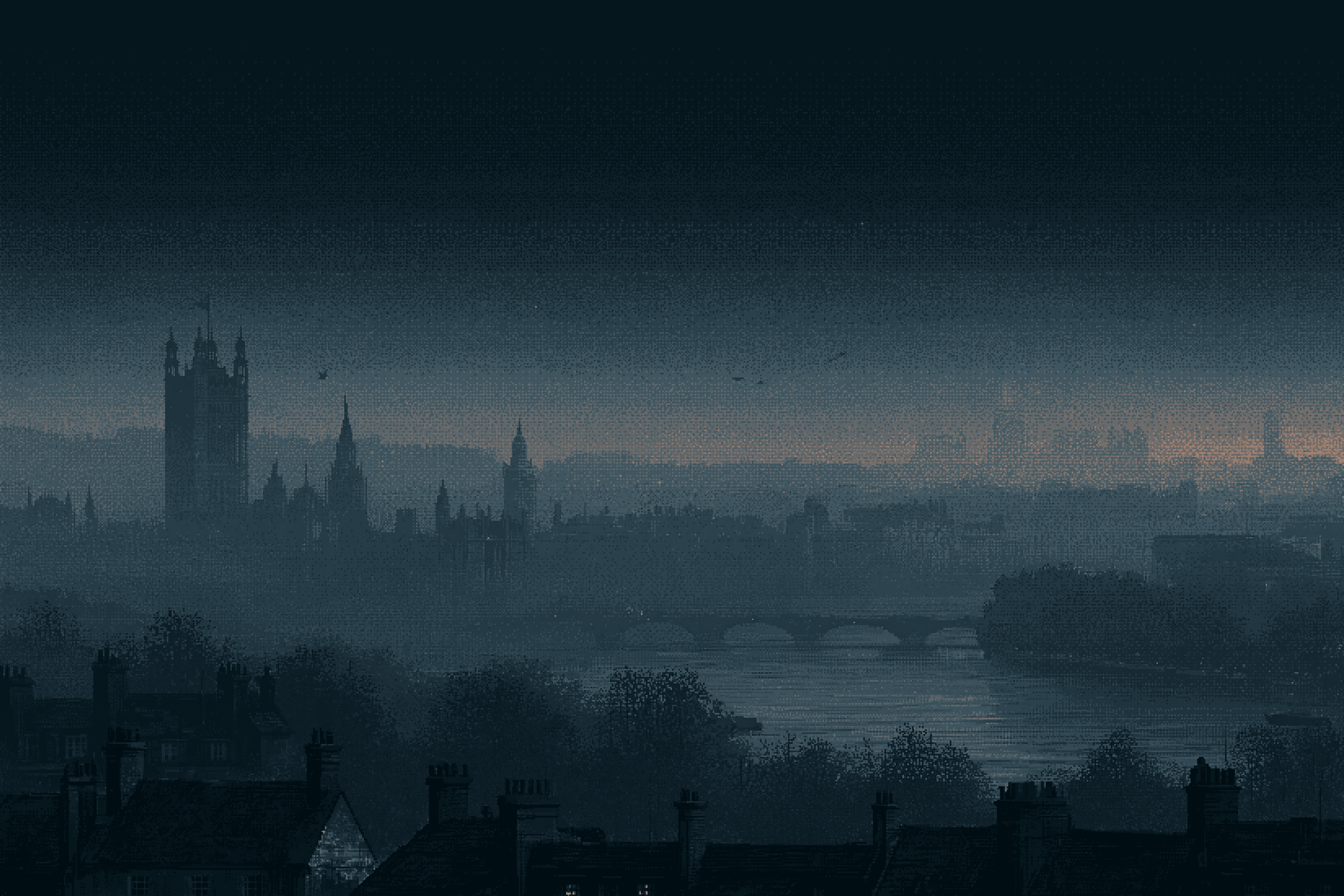 A misty view across the London skyline and the Thames